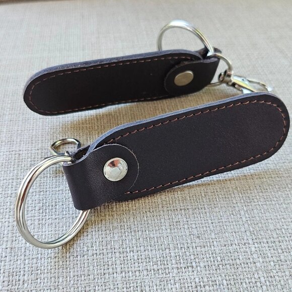 Lot of 2 Keychains Dark Brown Genuine Leather Keys Holder Handmade Key chain - Picture 4 of 10